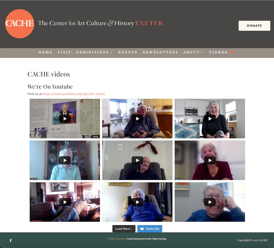 CACHE, The Center for Art Culture & History, Exeter has started a collection of videos interviewing past residents and artists