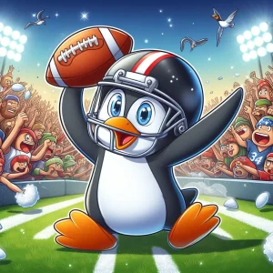 penguin makes a touchdown at the super bowl