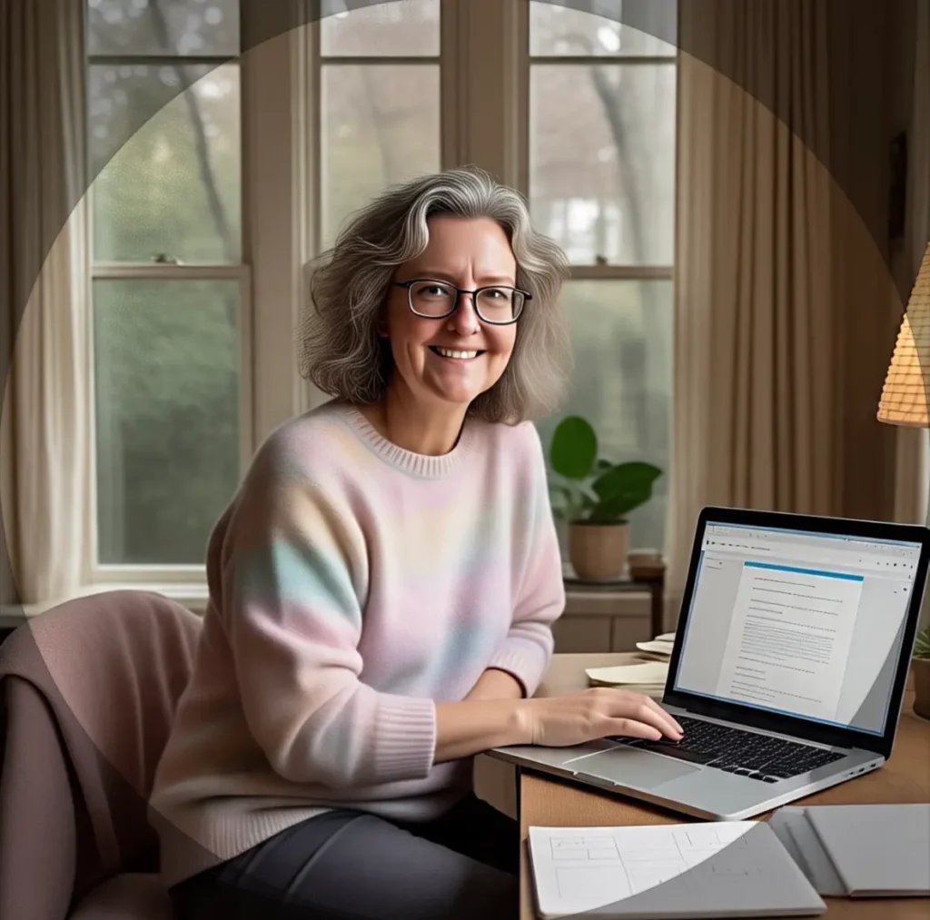 April Pastis with a laptop